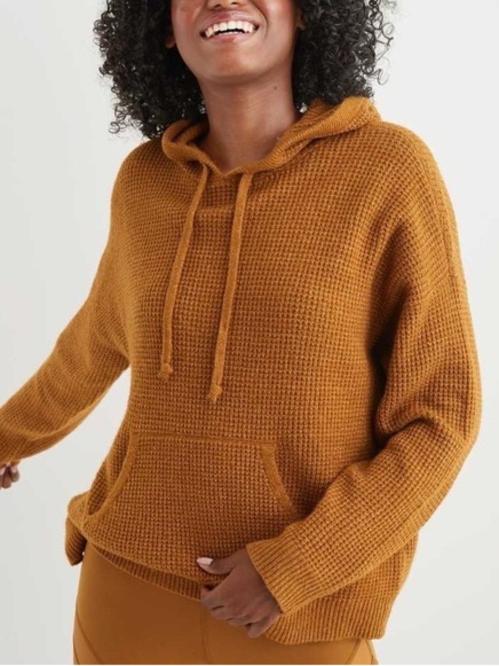 Aerie golden waffle hoodie pullover size large stretchy textured